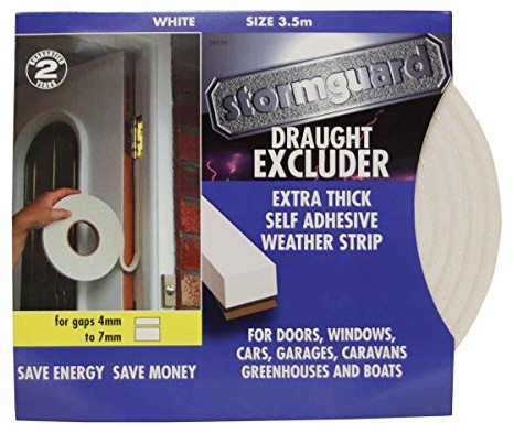 White Extra Thick Rubber Foam Draught excluder Weather proofing Seal for 4-7mm Gaps by Stormguard. 3.5 Metre roll. Guaranteed 2 Years.
