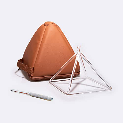 TOPFUND 10 inch Clear Crystal Singing Pyramid with Artificial Leather Carrying Case and Quartz Suede Striker
