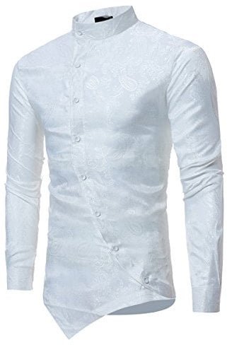 Sliktaa Mens Casual Dress Shirts Steampunk Shirt Long Sleeve Sli Fit Floral Button Down Wing Collar Shirts, M, White