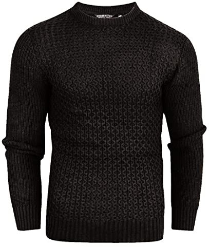 Crosshatch Mens Cotton Cable Knit Jumper Pullover Winter Sweater- 100% Cotton Black L