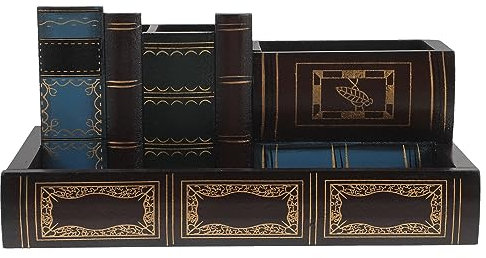 Pen Pencil Holder Cell Phone Stand Vintage Pen Container Library Books Design Wooden Office Desk Organizer Rustic Book Brush Pot Container Cup Pot