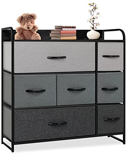 LLappuil Kommode mit 7 Schubladen, Organizer-Einheit für Schlafzimmer, Eingangsschränke – Aufbewahrungsmöbel mit mehrfarbigen herausnehmbaren Schubladen, stabilem Rahmen, Holzbrett und Griffen
