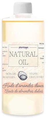 PLANTAWA Aceite de Almendras 500ml | 100% Puro y Natural | Hidratante Corporal Diario | Ideal para Masajes, Bebés y Estrías | Sin Perfume | Absorción Rápida