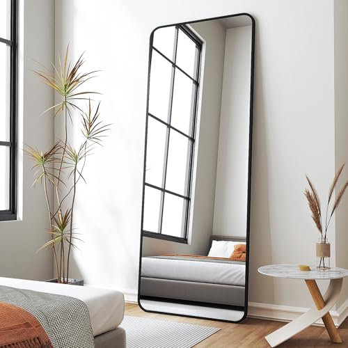 Boromal Ganzkörperspiegel Standspiegel Schwarz Metallrahmen Ganzkörperspiegel Schwarz Wandspiegel Rechteckig für Schlafzimmer, Wohnzimmer, Ankleidezimmer (160x40cm)