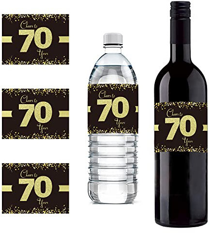 Sumerk 24 Pcs 70th Birthday Bottle Labels Cheers to 70 Years Stickers 70th Happy Birthday Gift Idea Decorations 70th Sticker for Birthday/Wedding Party