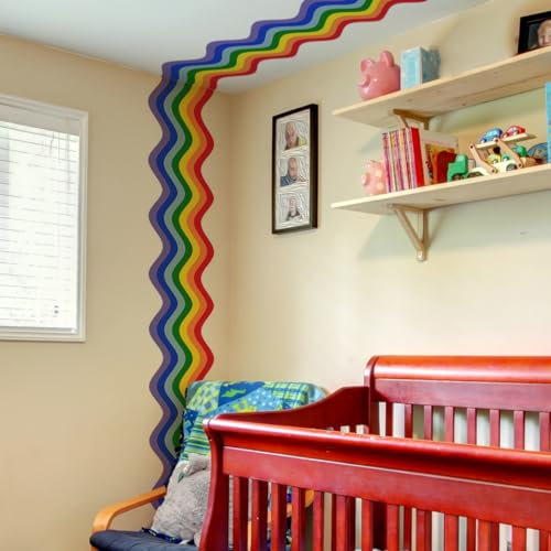 Runtoo Wandtattoo Bordüre Regenbogen XXL Wandsticker Linie Wandaufkleber Schlafzimmer Wohnzimmer Babyzimmer Kinderzimmer Wanddeko