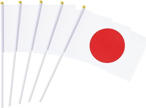 Lot de 20 drapeaux japonais de 14 x 21 cm, petits drapeaux japonais à agiter à la main avec bâtons, drapeaux du Japon pour festivals japonais, décorations d'événements sur le thème du Japon,