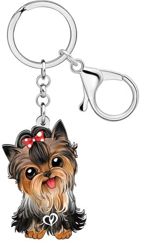 DALANE Acrylique Mignon Yorkshire Terrier Chien Porte-clés Chiot Animaux de Compagnie Bijoux Porte Clef Cadeaux pour Femmes Filles Enfants Amoureux des Chiens (Marron)