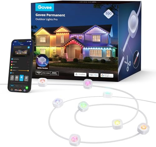 Govee Permanent Outdoor Lights Pro, RGBIC Warm Cold White IP67 Waterproof | 30M 60 LED Eaves Lights, 50lm, 75 Scene Modes for Decor, Work with Alexa and Matter, Google Assistant, White Version