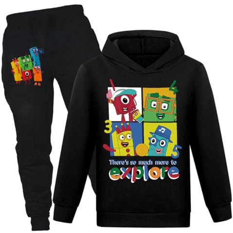 Jicahond Kids Number Printing Boys Girls Cartoon Hoodie and Joggers 2pcs Set (BlackA,5-6Y,5 Years,6 Years)