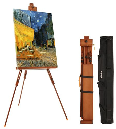 VISWIN Verstellbare Dreibein Staffelei mit Tasche und 2 Ablagen, Hält Leinwand bis zu 112cm, Tragbarer Buchenholz Staffelei Groß, Faltbare Leinwand Ständer für Erwachsene, Künstler, Studenten