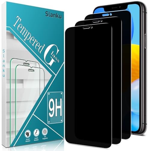 Slanku 3 Pack Privacy Screen Protector For iPhone 11 Pro Max/iPhone Xs Max Tempered Glass, Anti-Spy, 9H Hardness, Case Friendly, Bubble Free, Anti Scratch