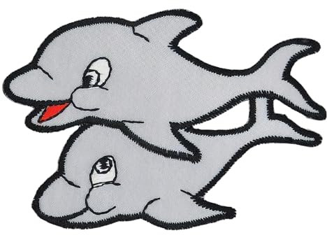 Delfin Grau Aufnäher zum aufbügeln oder aufnähen Bügelbild Aufbügler für Kleidung gestickter Bügelflicken Applikation Delphin Wal Basteln Nähen Patch Größe 7,5 x 5,2 cm