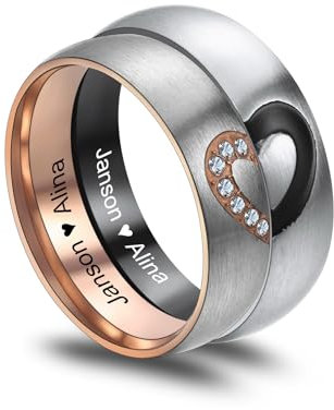MeMeDIY Personalisierte Edelstahl Ringe Ehering mit Eingraviertem Namen Datum und Text Paarringe/Drehbare Ringe für Herren/Verlobungsringe für Verlobte/Freund-Style C1-6#