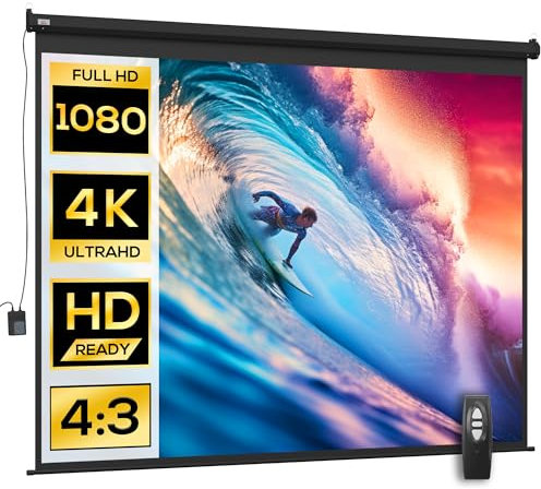HOMCOM Schermo per Proiettore 120 Pollici Formato 4:3 Regolabile con Telecomando, Schermo di Proiezione Motorizzato Compatto, Installazione a Parete o Soffitto, 244x183 cm, Nero