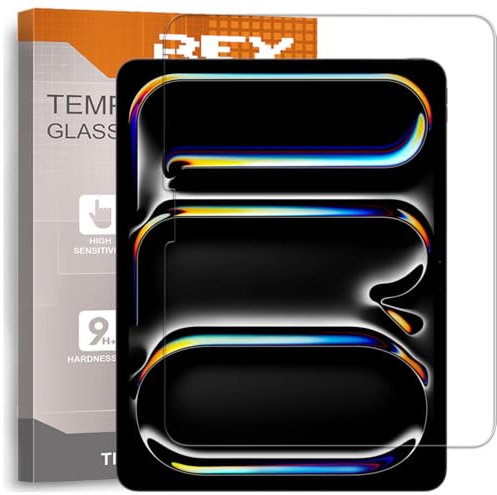 REY Protector de Pantalla para iPad Pro 11 (M4) 2024, Cristal Vidrio Templado Premium