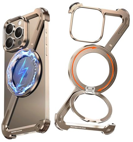 NIFBANG Z Shape für iPhone 16 Pro Rahmenlose Hülle,Militärnorm Schutz Magnetkraft HandyHülle,Aluminium iPhone 16 Pro Metall Case,Stoßfest Kratzfest Schutzhülle mit 360°Magnet Ständer Phone Case