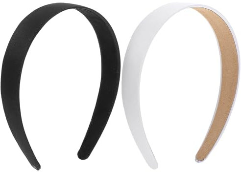 Schwarze Satin Haarreifen Damen - 2 Stück, Breit, Hartes Kopfband, Rutschfest