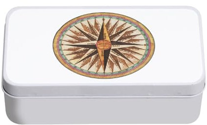 Fabulous Boite en Métal Rose des Vents Boussole Ancienne Peinture Outils Navigation Vintage - 11 x 18,5 x 5,5 cm - Boite de rangement, clé, outils, boite à Lunch, Sucre, Biscuit