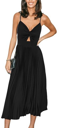 CUPSHE Damen Kleid Satin V-Ausschnitt Ärmellos Freizeitkleider Plissiert Front Twist Party Elegant Maxi Cami Dress
