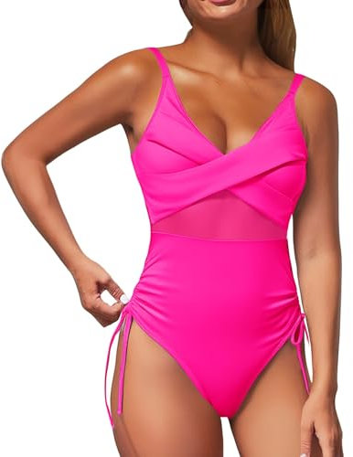 Costume Piscina Donna con Scollo a V Costumi con Controllo della Pancia Costumi Piscina Sportivo Contenitivo con Halter Imbottito Mare Piscina Spiaggia Imbottito Costumi Interi Elegante