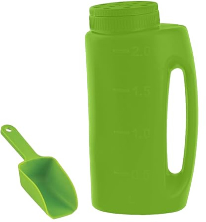 Salt distributor for snow, manual 2L handheld broadcast dispenser with shovel, ice melt dispenser tool, weatherproof shaker spreader for ice melt, lawn fertiliser, easy refill container for