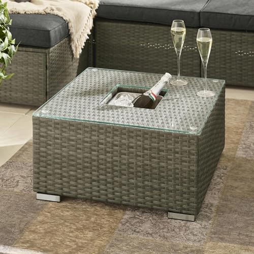 Furniturebox UK Outdoor Furniture - Orlando Grey Rattan Garden Coffee Table with Integrated Ice Box – Stylish Drinks Cooler Setup Perfect Patio Deck & Conservatory