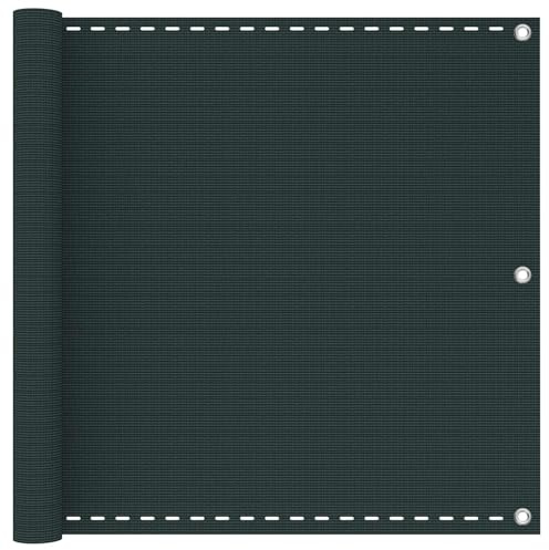 mtlskopl Frangivista per balcone, 75 x 800 cm, traspirante in HDPE con occhielli in alluminio e corda in PE da 12 m, per ringhiera, giardino, terrazza, colore verde scuro