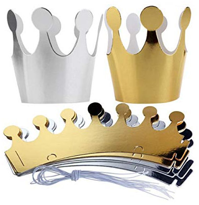 JZK 5 x Dorado + 5 x Plata, Corona Papel Sombrero Princesa niños príncipe Corona Fiesta favores Accesorios decoración Fiestas cumpleaños