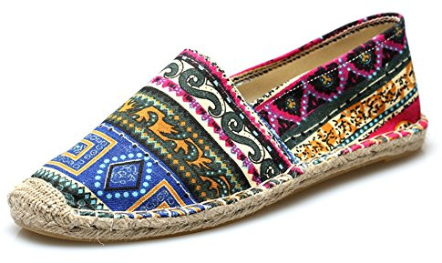 Unisex Espadrilles für Herren, Leinen Sole Casual Travel Schuhe für Paare Chinesischer Stil Ethnische Minderheit Kostüm Segeltuchschuhe