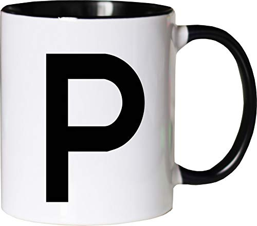 Mister Merchandise Becher Tasse Buchstabe P Kaffee Kaffeetasse liebevoll Bedruckt Anfangsbuchstabe Initial Initialien Weiß-Schwarz