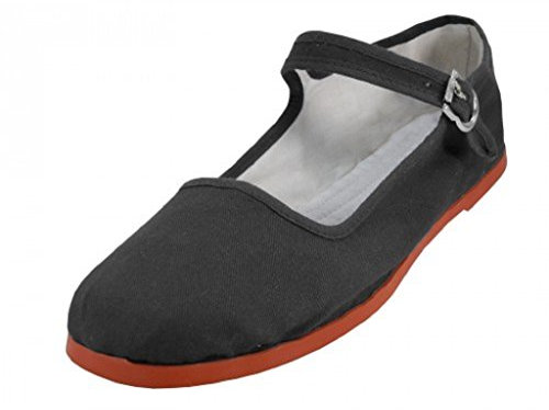 Zapatos 18 Mujer Algodón China Muñeca Mary Jane Zapatos Bailarina Ballet Flats Zapatos, 114 Lona Negra, 37.5 EU