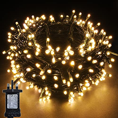 YOSION 20M LED String Fairy Lights On Dark Green Cable with Various Light Effects, Ideal for Christmas Tree, Xmas, Party,Wedding,ETC (Warm, 200 LEDs)