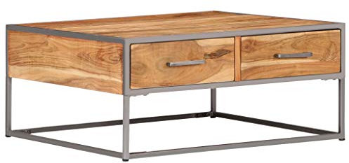 Festnight Couchtisch | Holz Wohnzimmertisch | Retro Sofatisch | Wohnzimmer Holztisch | Industrial Kaffeetisch | Massivholz Akazie mit Eisenrahmen 75 x 75 x 35 cm