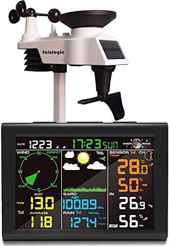 Sainlogic Stazione Meteo Wireless con Sensore Esterno, 8 in 1 Stazione Meteo Wireless con Previsioni Meteo, Temperatura, Pressione dell'aria, Umidità, Indicatore del Vento, Collettore di Pioggia