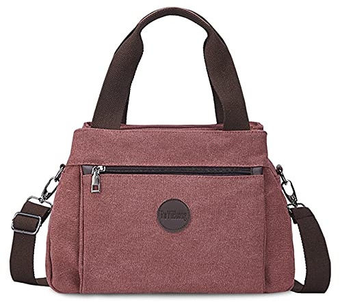 FANDARE Retro Handtaschen Leinwand Schultertasche Damen Umhängetasche Frauen Crossbody Messenger Bag Shopper Reisen Arbeitstasche Rot
