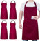 4 Pezzi Grembiule, Grembiule Impermeabile con 2 Tasche, Grembiule Cucina Regolabile, Grembiule da Uomo e Donna Adatto per Barbecue Ristorante Caffetteria (Vino)