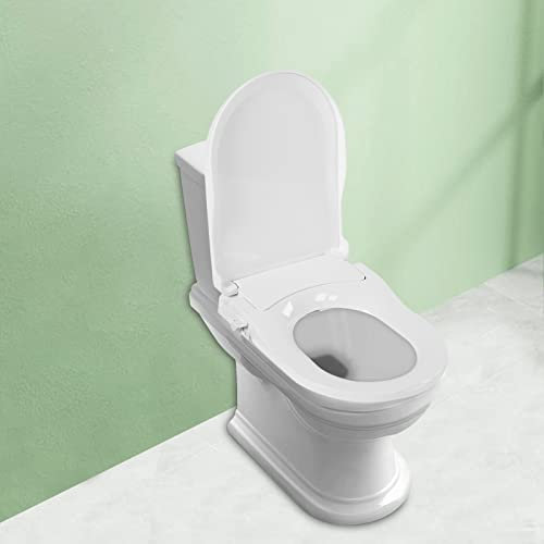 Toilet Seats Bidet Non Electric Self Cleaning Dual Nozzle Bidet Sprayer for D-Shape Toilet Seat, D Shape White Toilet Seat, Adjustable Water Pressure, Easy to Install