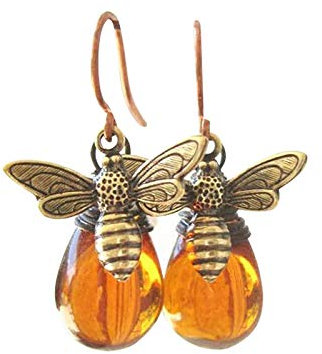 Damen Vintage kleine Biene Wasser Tropfen Ohrringe beliebt hängender Bernstein übertrieben Ohrring Schmuck Geschenk