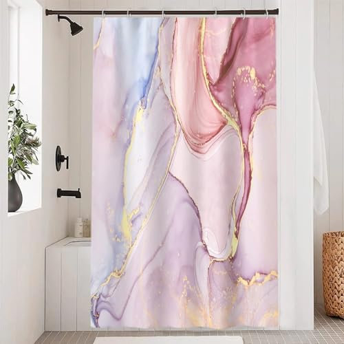 Uiiooazy Duschvorhang Rosa Gold, Duschvorhang Marmor Optik Blau Violett Abstrakt Duschvorhäng Anti Schimmel Wasserdicht Polyester Stoff Waschbar Bad Vorhang mit 8 Haken für Badezimmer 120Bx180Hcm