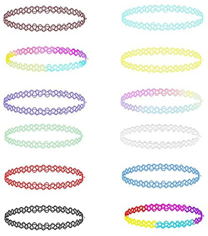 LICQIC Colliers Ras du Cou, 12 Pièces Colliers Colliers Jarretière de Mode Bijoux de Mode Bijouterie pour Filles Enfants Femmes en Caoutchouc élastique, Coloré