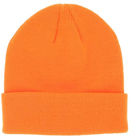 Mütze für Herren oder Damen, einfarbig, Wintermütze aus Netzstoff ohne Bommel – 100 % Acryl – mit oder ohne Revers – einfaches und klassisches Modell ohne Marke – Einheitsgröße, Neonorange, One size