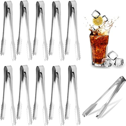 Lot de 10 pinces à glaçons en acier inoxydable - Mini pinces de service multi-usage pour buffet, thé, café, bar, cuisine (15,2 cm)