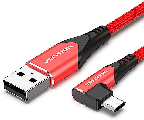 VENTION Micro USB Cable 1M - PS4 Charging Cable, Kindle Fire Tablet Charger Cable UK Nylon Braided Android Short Micro USB Charger Cable for Samsung Galaxy S6 S7 S5 J7 J5 J3 Tablet - 90 Degree