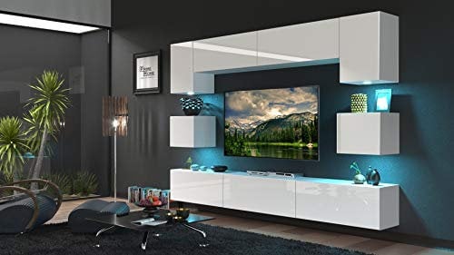 Furnitech Wohnwand Wohnzimmer | Hängend Wohnwand Modern | Wohnzimmer Schrankwand mit Regale und TV Schrank | Wohnzimmer Möbel ohne LED (Nowara AN1-17W-HG21 1B)