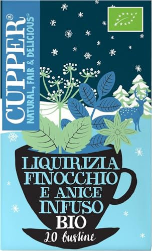CUPPER Infuso Biologico Winter Liquorice Sweets, Tisana con Liquirizia, Menta Piperita e Anice Stellato, Tisane Natalizie, Filtri 100% Biodegradabili, Confezione da 20 Bustine