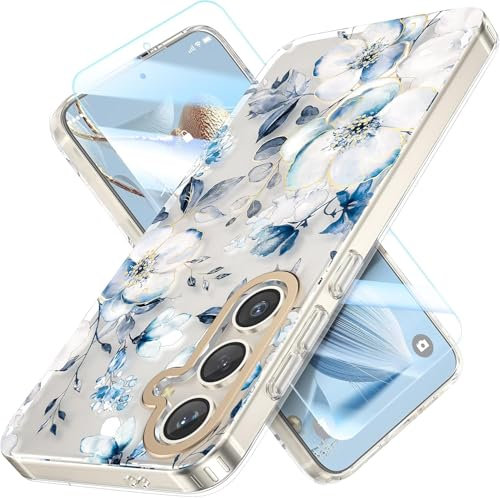 zelaxy Coque Motif Floral Compatible pour Samsung S24 Plus Housse Transparent Printemps Fleur Protection de lentille coulissante Antidérapante de téléphone Portable S24 Plus - Floraison