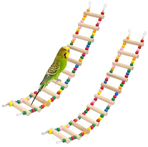 11-Step Bird Ladder Bridge,21.26 x 3.15 inch Raw Wood and Edible Dye,2 Pieces Pet Hamster Climbing Ladder Swing Toys Suitable for Small to Medium Birds,Bird Cage Accessories (11 Ladders -2pcs)