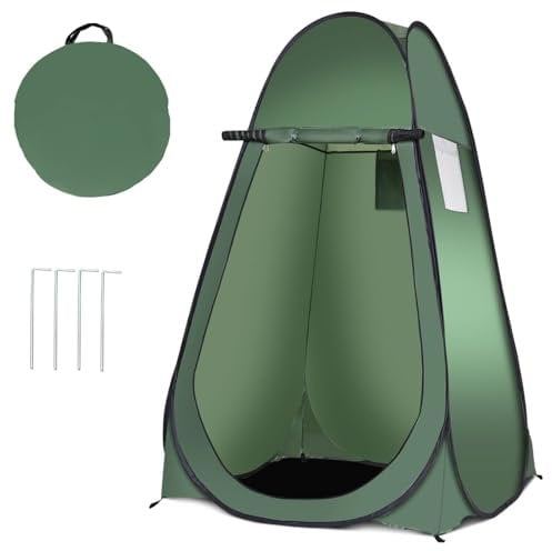 SPOTRAVEL Pop Up Shower Tent, Portable Instant Camping Privacy Toilet Tent with Mesh Windows, Zippered Door & Carry Bag, Outdoor Bathroom Changing Room Tent Shelter for Fishing Hiking (Green)