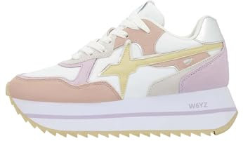 w6yz Deva W.-Sneakers in Suede e Tessuto Tecnico-Cipria, Bianco-Rosa 40